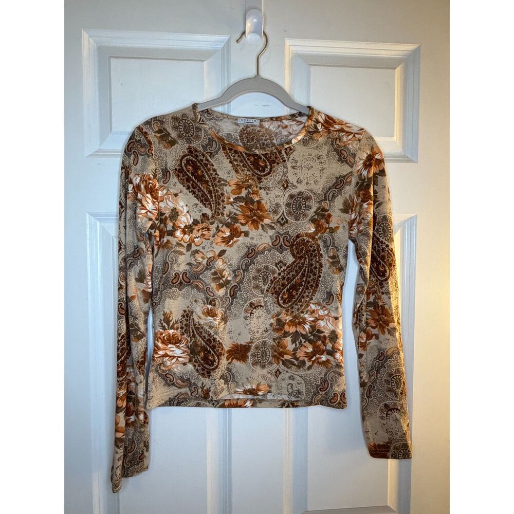 Y2K 90's Grunge Whimsigoth Paisley Fitted Earthy Long Sleeve ESTITO di Conbipel